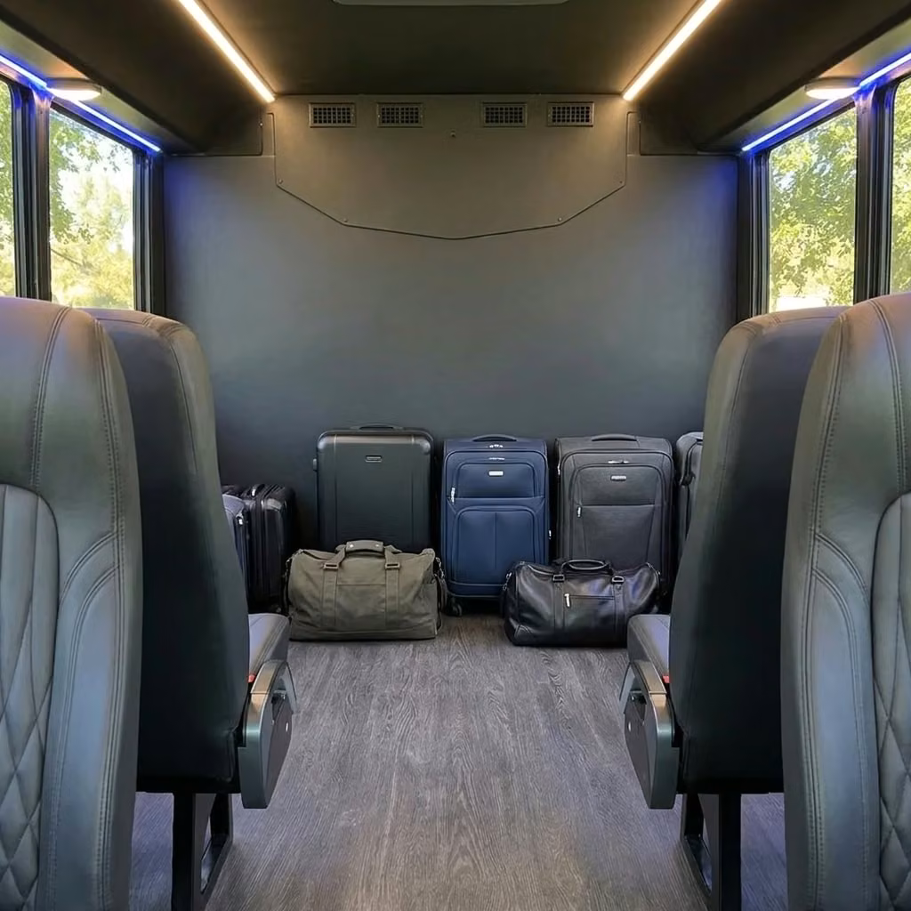fishers 20 passenger minibus luggage area