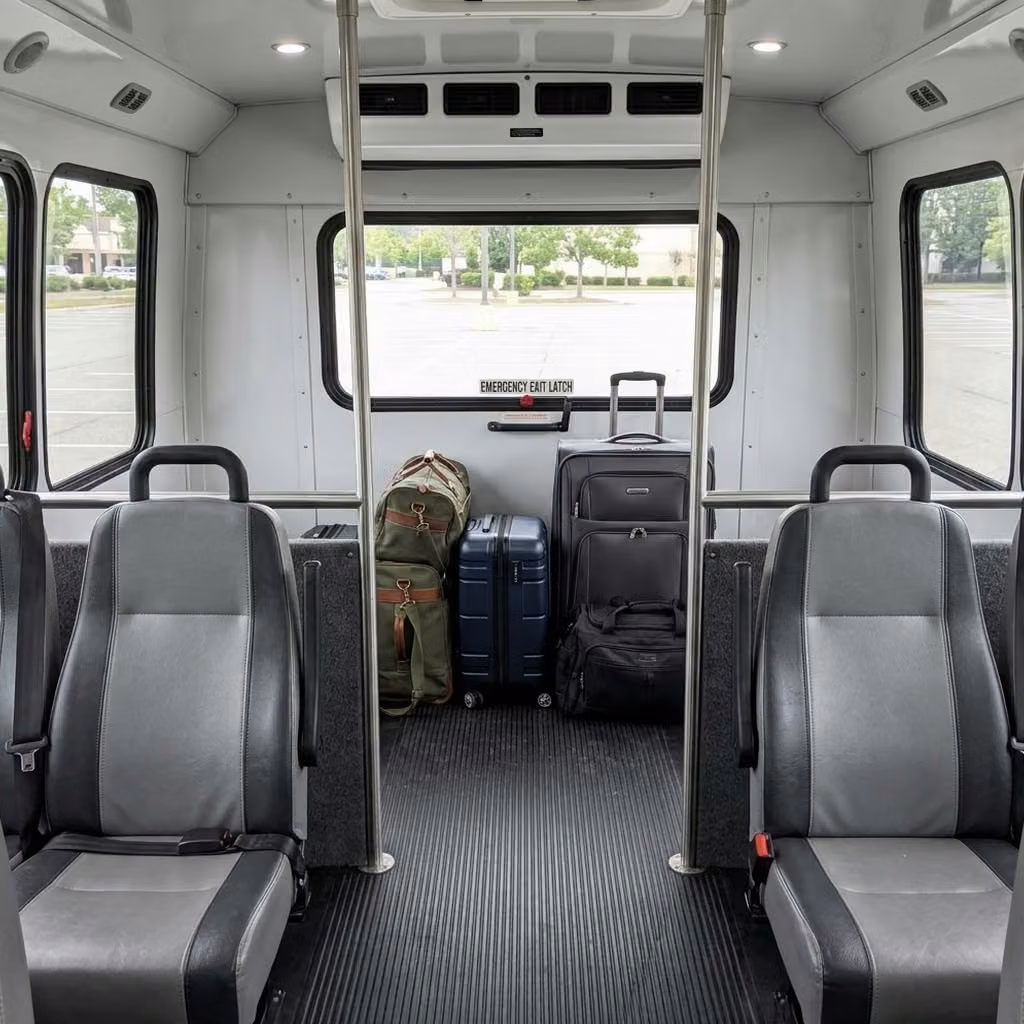 fishers 28 passenger minibus luggage area