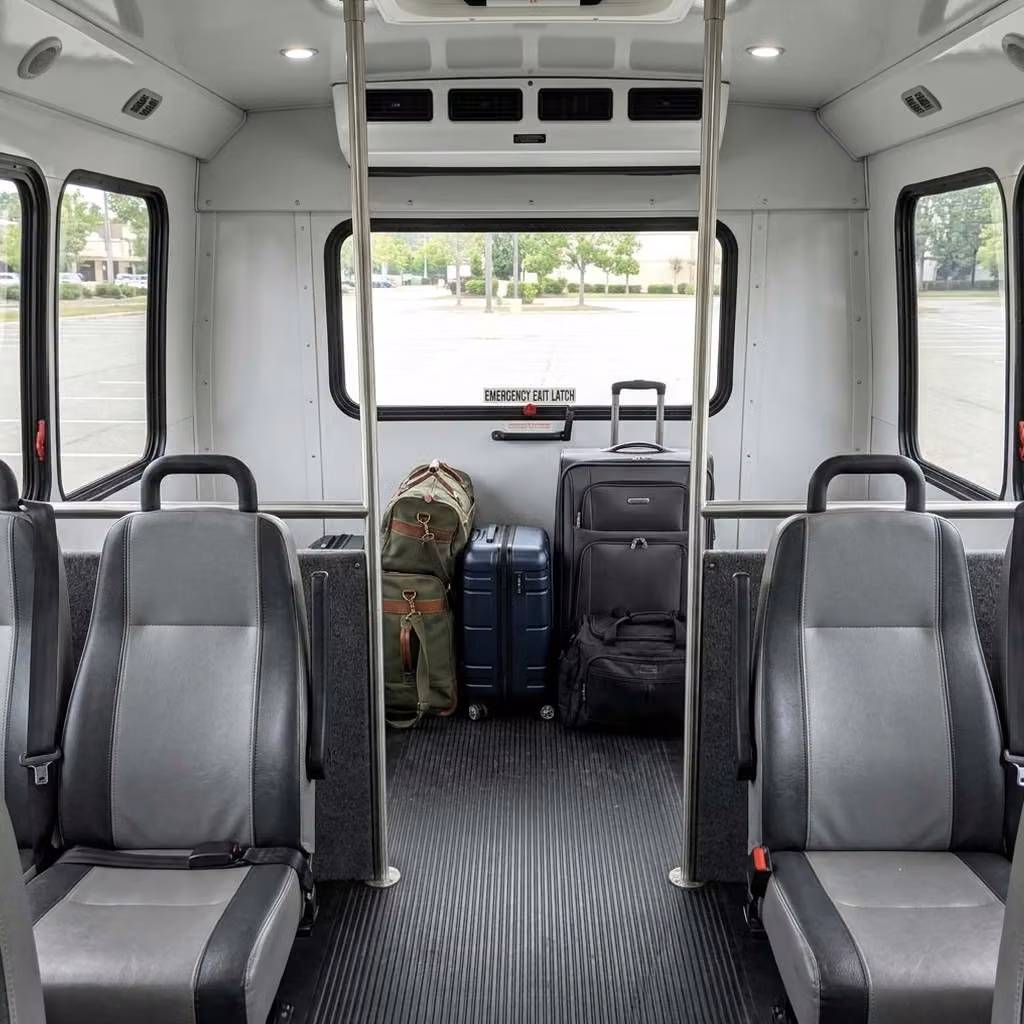 fishers 30 passenger minibus luggage area