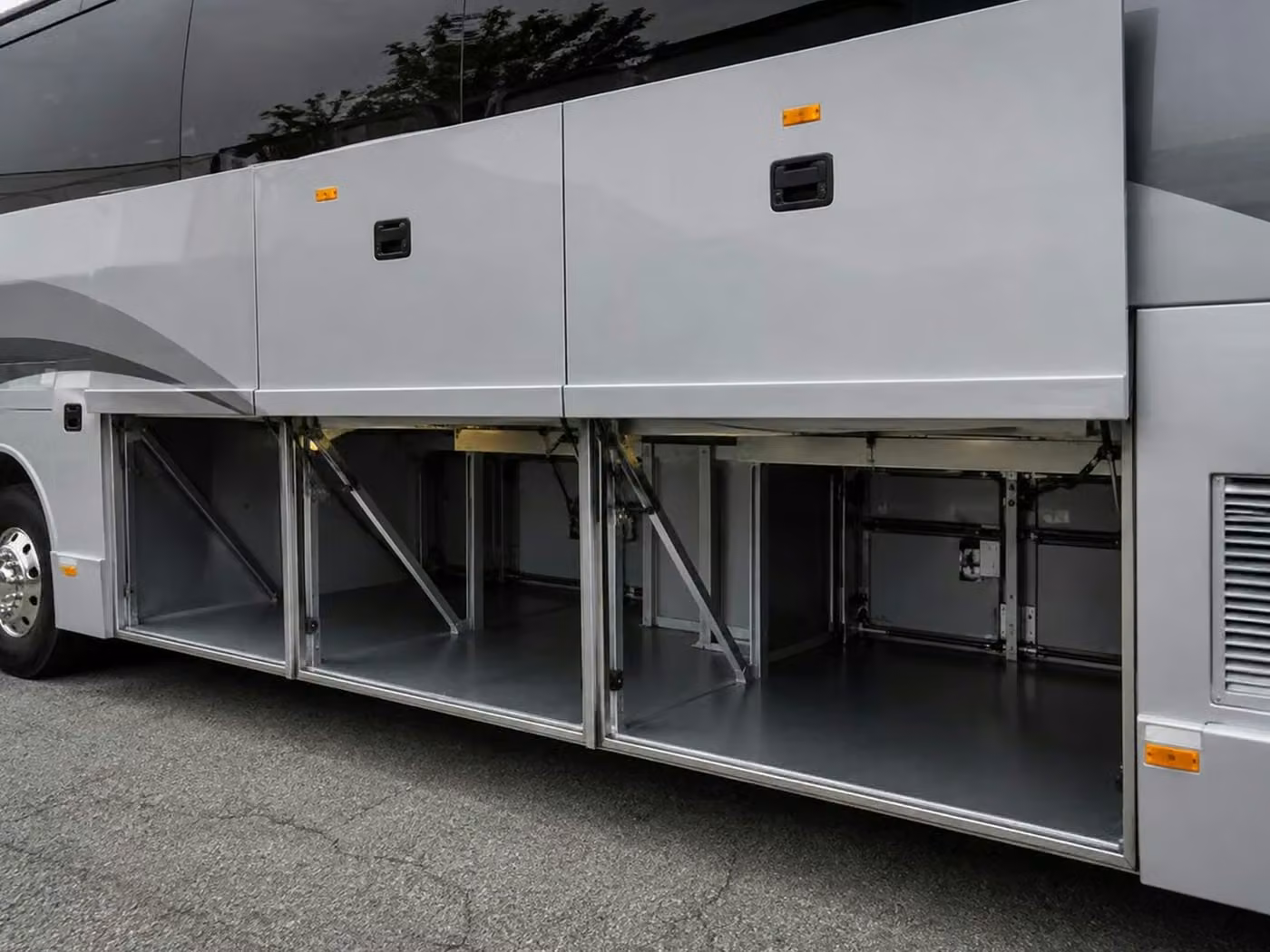 fishers 56 passenger charter bus luggage bays
