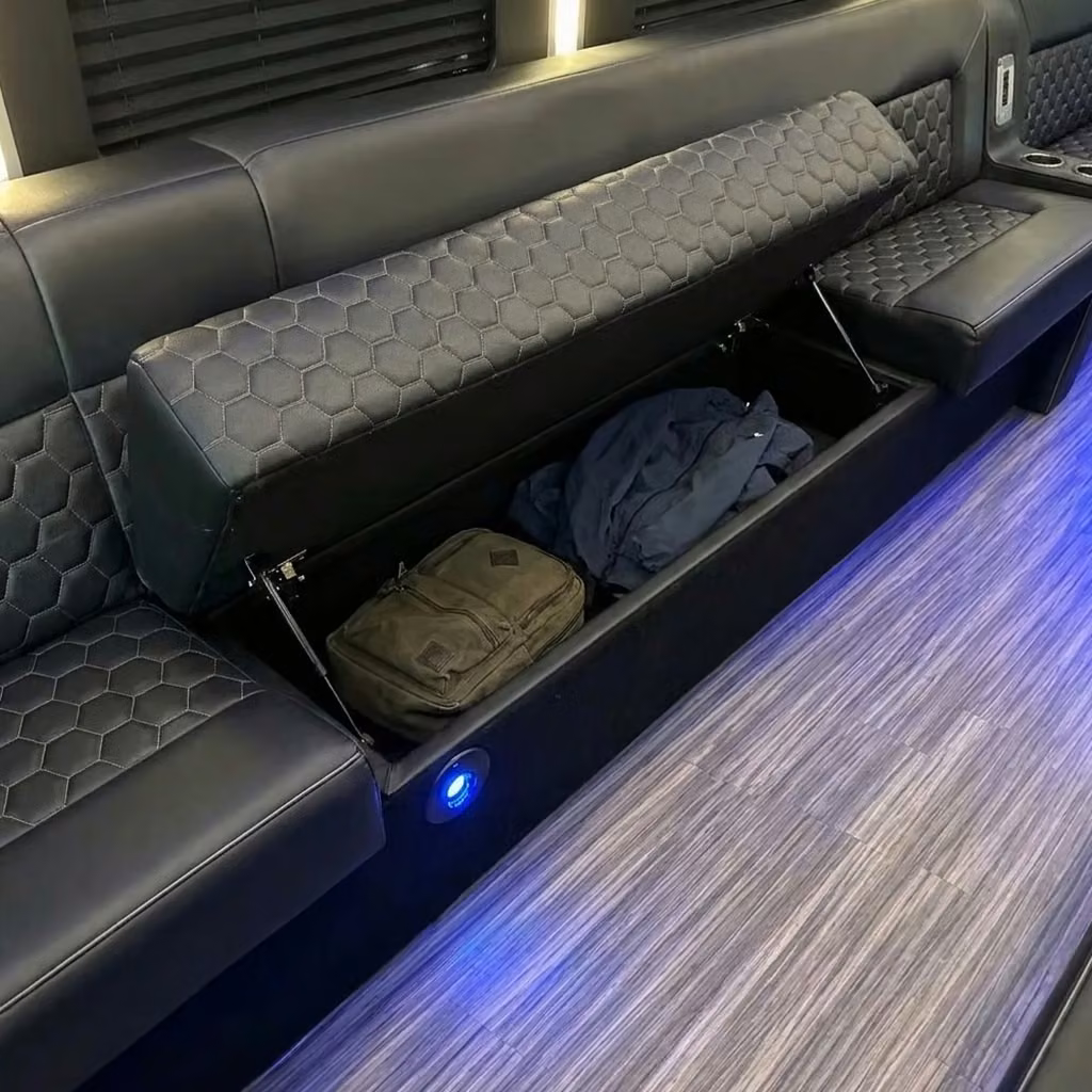 fishers party bus under seat storage
