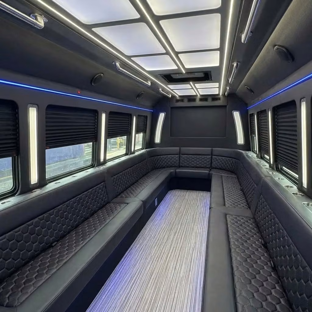 fishers party bus wraparound seating