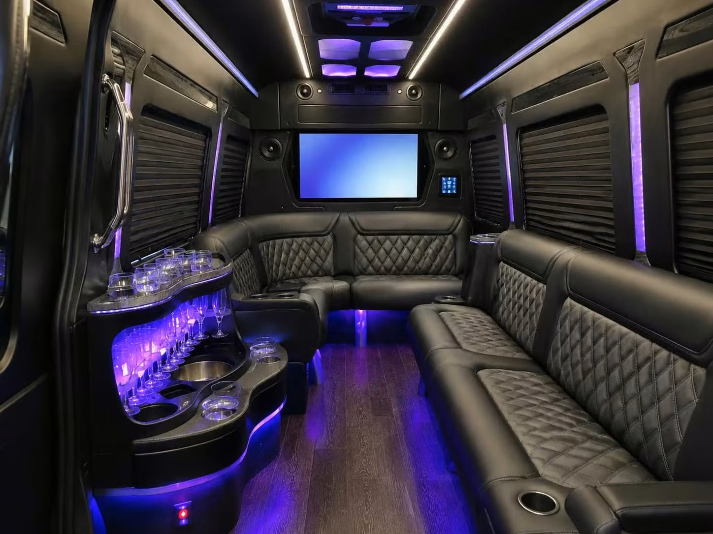 fishers prom party buses with led lighting bluetooth sound and leather seating