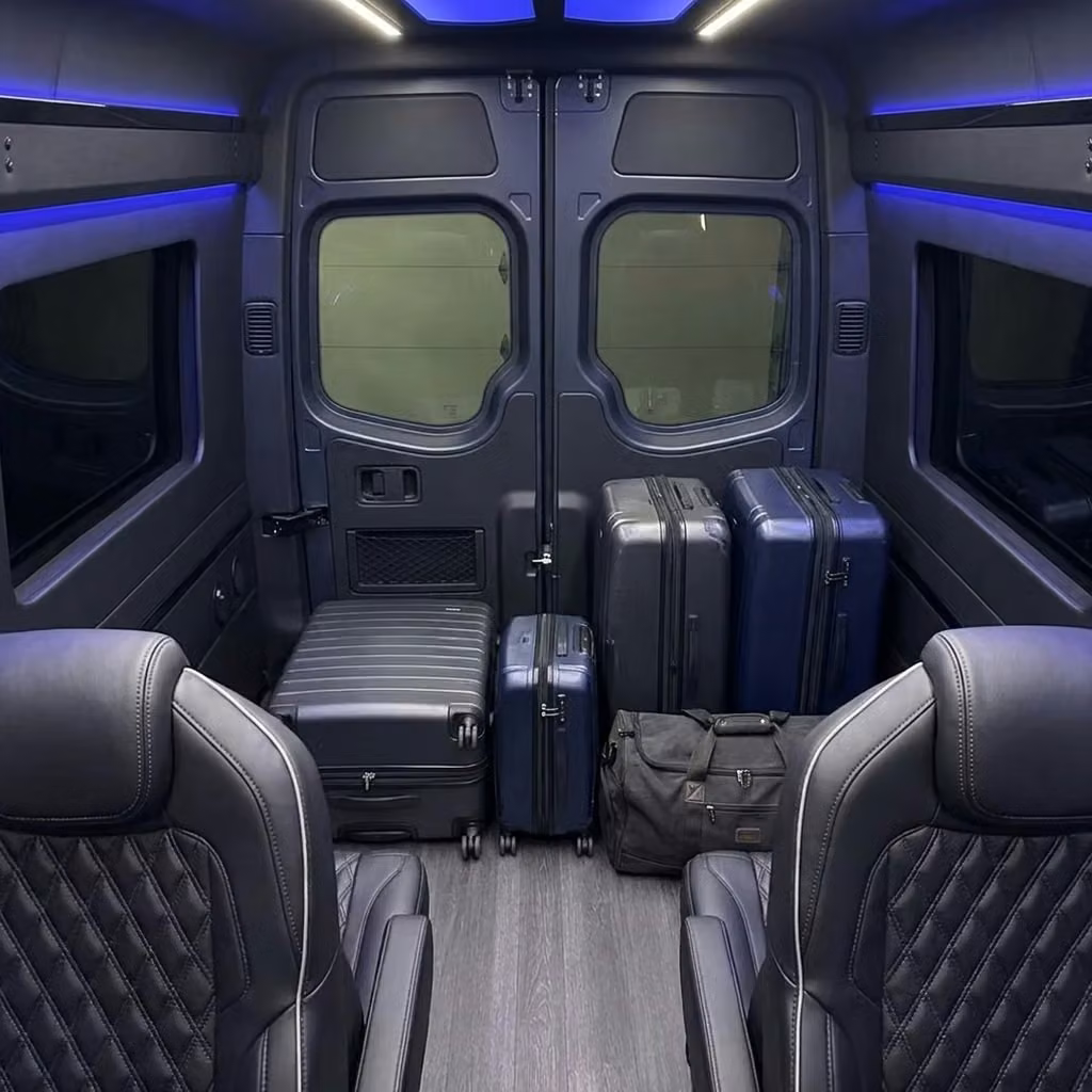 fishers sprinter van rental with driver luggage area